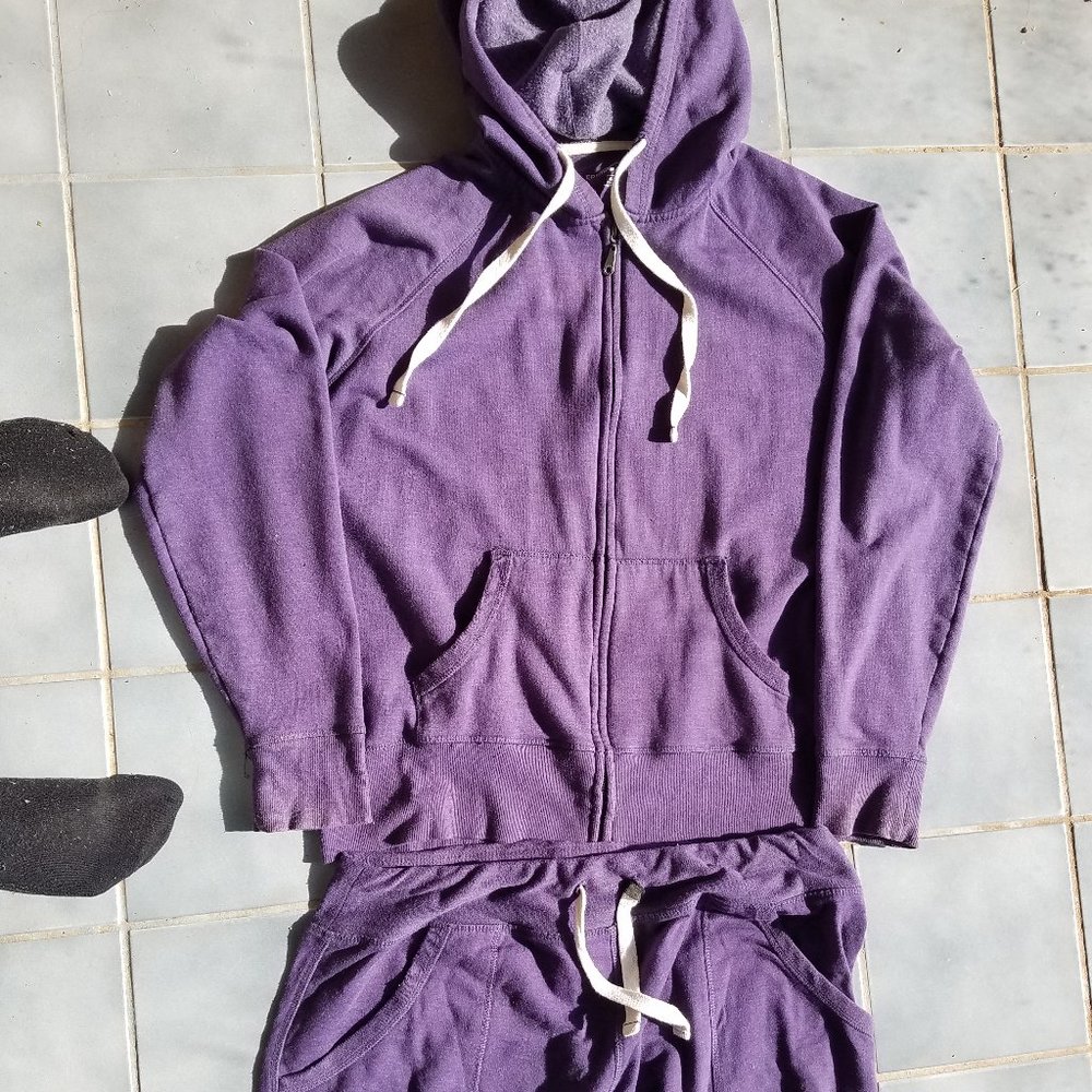 Loungy Workout Set Eddie Bauer Purple Jogger Zip Hoodie Drawstring Pants Size XL